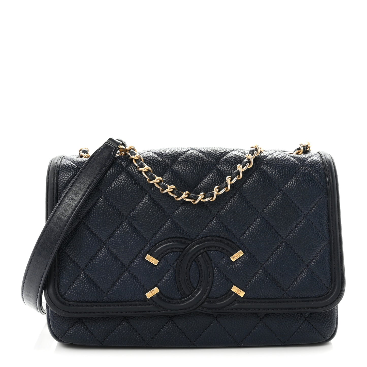 Caviar Quilted Small CC Filigree Flap Navy Black