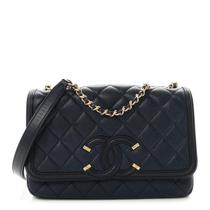 Chanel Caviar Quilted Small CC Filigree Flap Navy Black 1 of 10