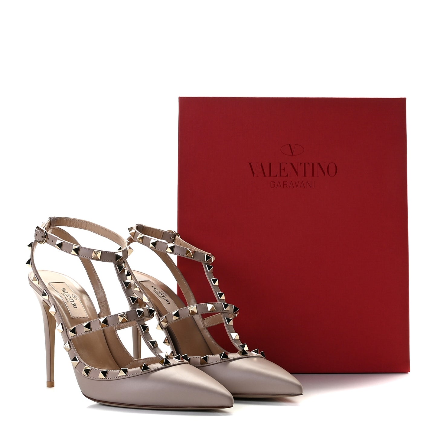 Nappa Rockstud Ankle Strap Pumps 40 Poudre