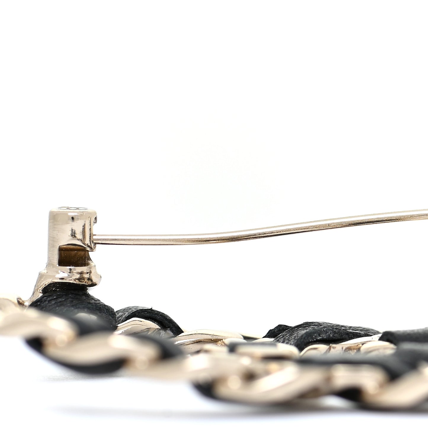 Lambskin Chain CC Brooch Black Gold