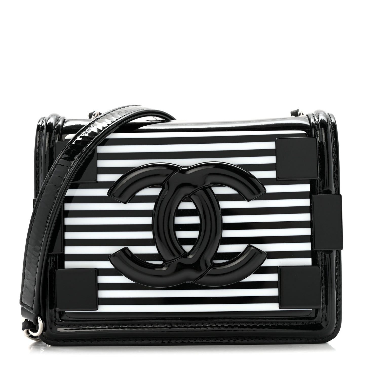 Plexiglass Patent Mini Striped Boy Brick Flap Black White