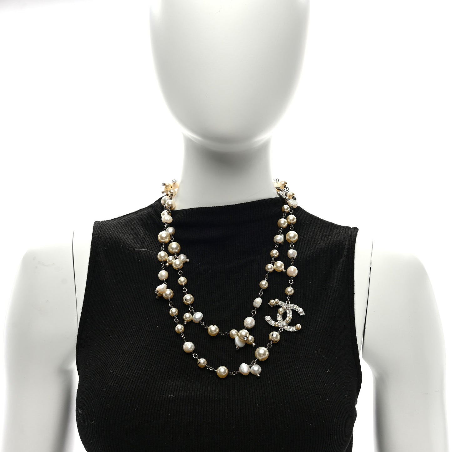 Pearl Bead Crystal CC Long Necklace
