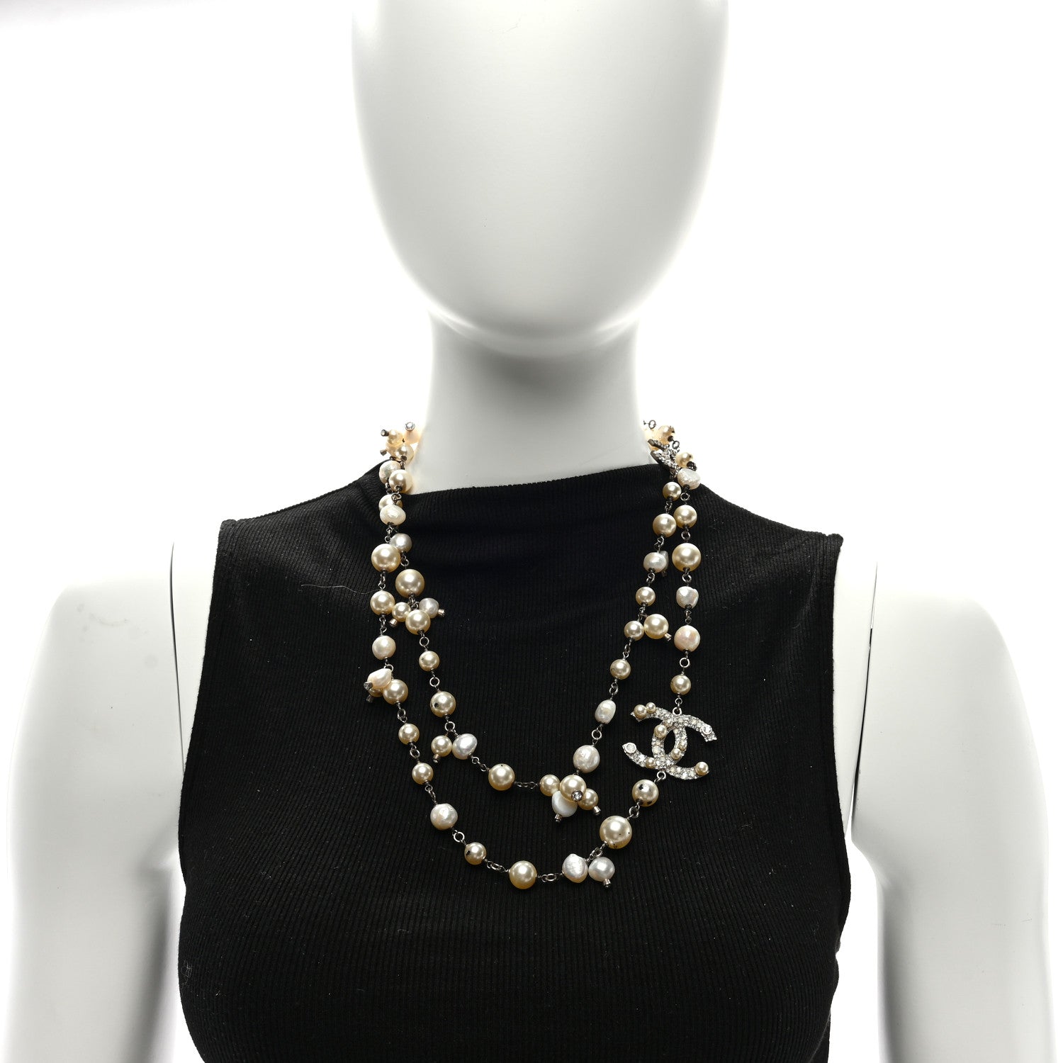 Chanel Pearl Bead Crystal CC Long Necklace 2 of 4