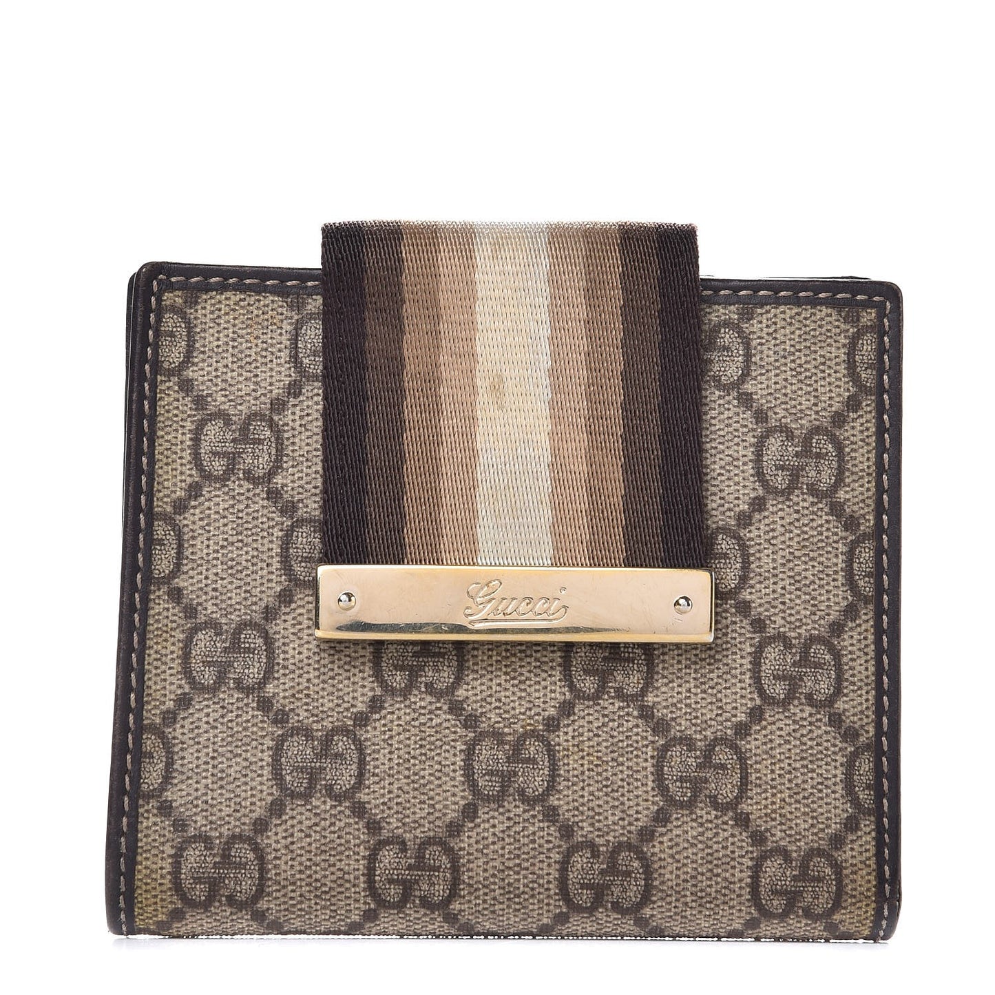 GG Monogram Ladies Web French Flap Wallet Brown