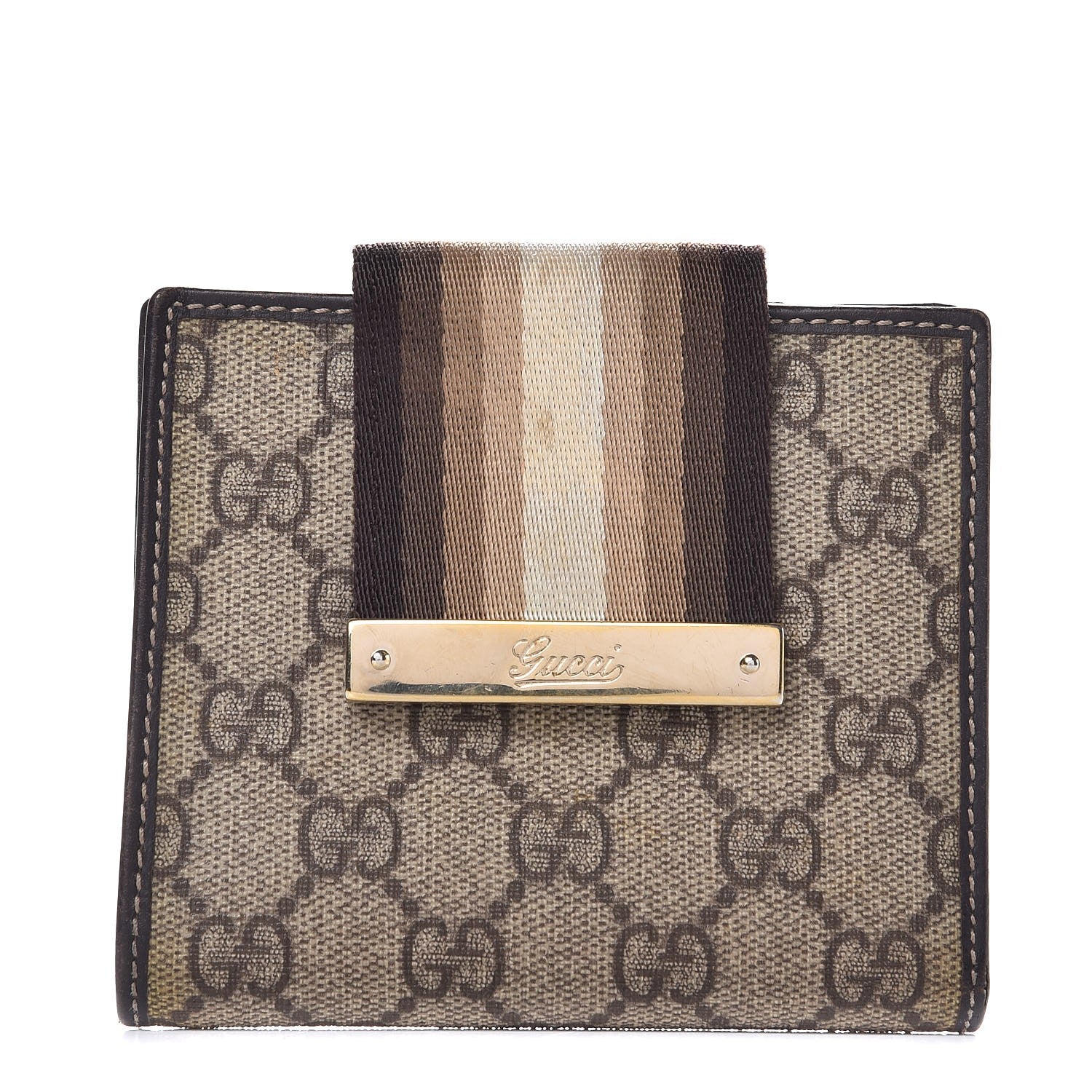 Gucci GG Monogram Ladies Web French Flap Wallet Brown 1 of 8
