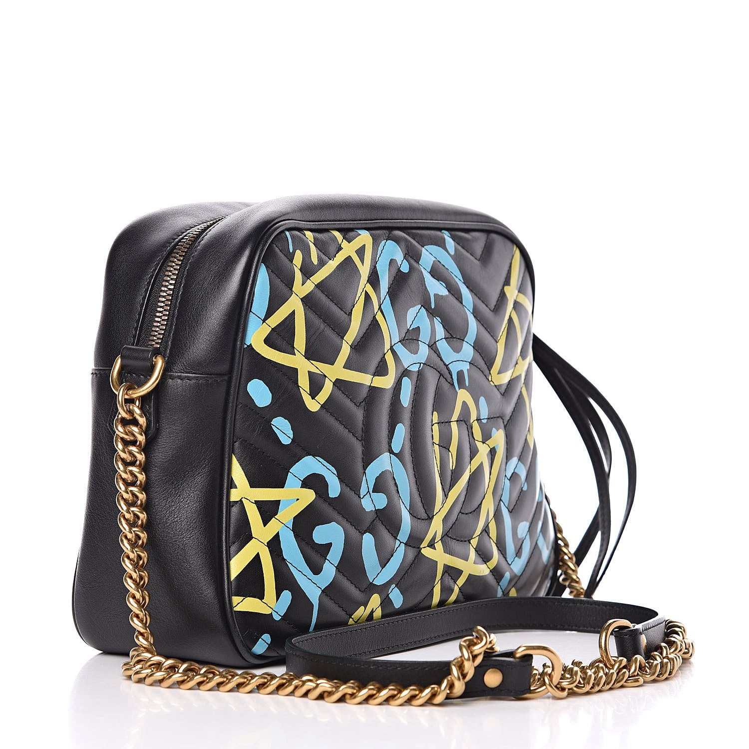 Gucci Calfskin Matelasse GucciGhost Medium GG Marmont Chain Shoulder Bag Black New Acquamarine 3 of 13