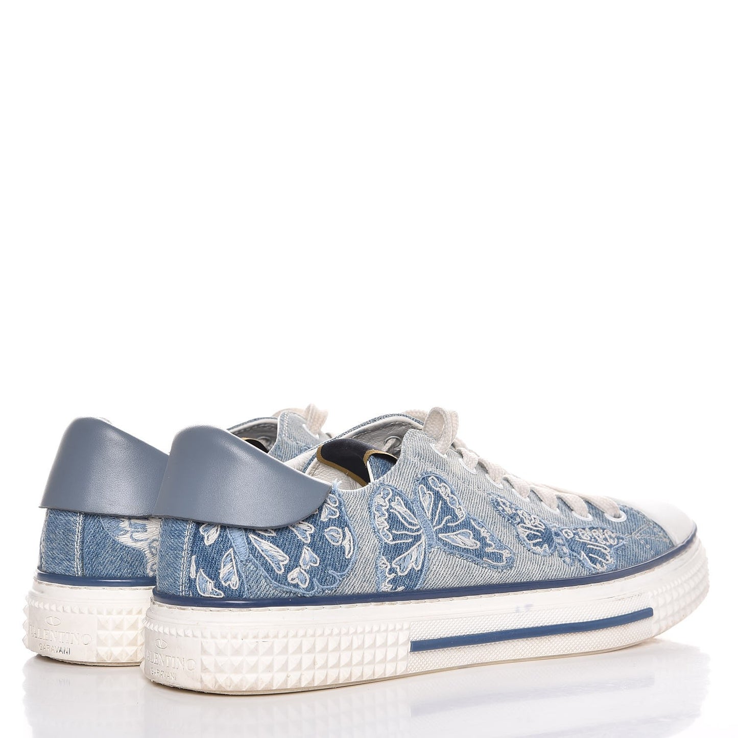 Denim Butterfly Embroidered Sneakers 41 Light Denim