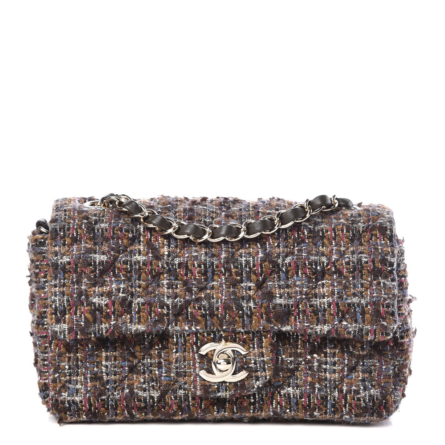 Tweed Quilted Mini Rectangular Flap Beige