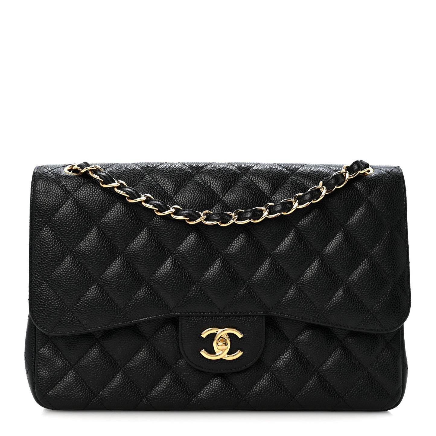 Caviar Quilted Jumbo Double Flap Black