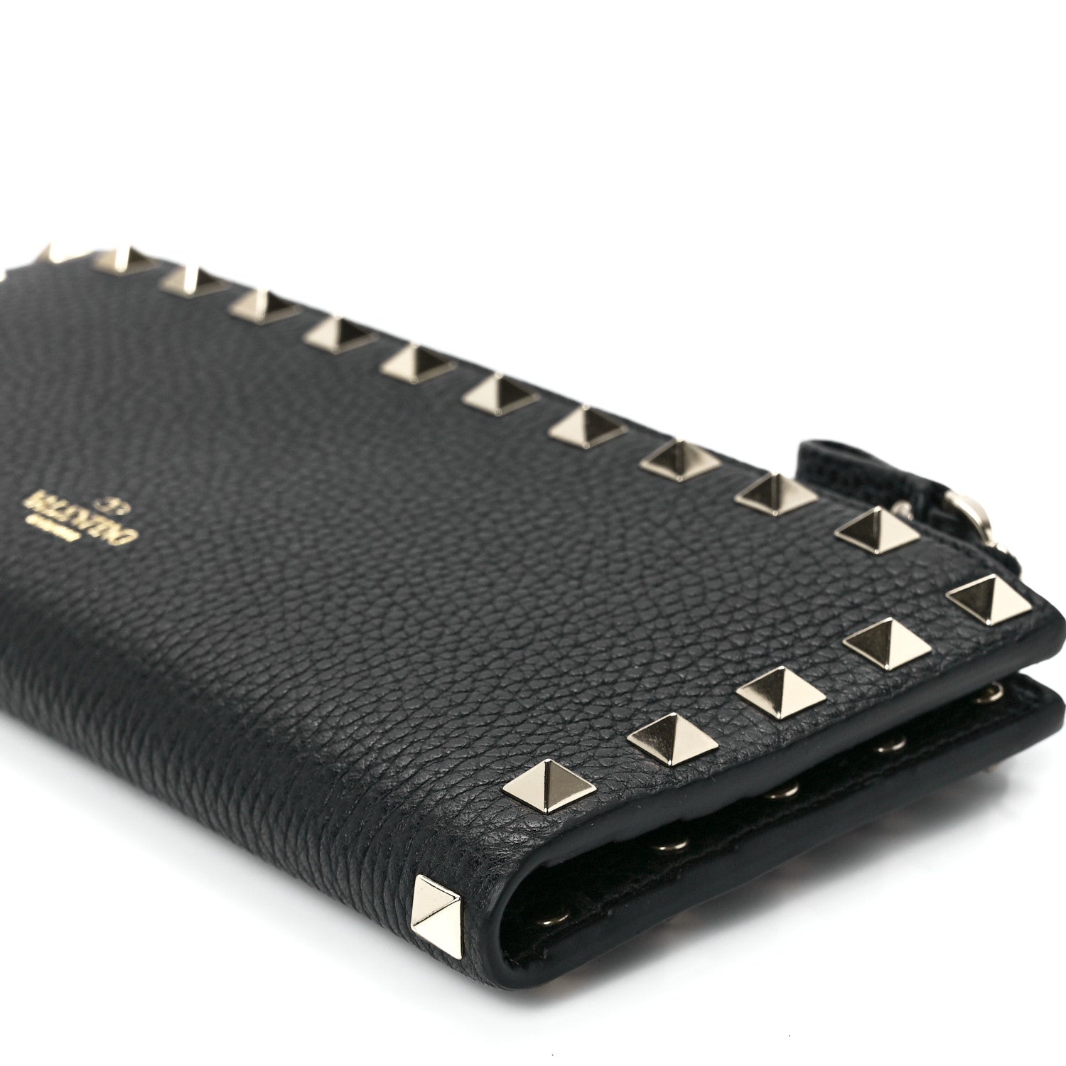 Valentino Garavani Pebbled Calfskin Rockstud Fold Zip Wallet Black 12 of 12