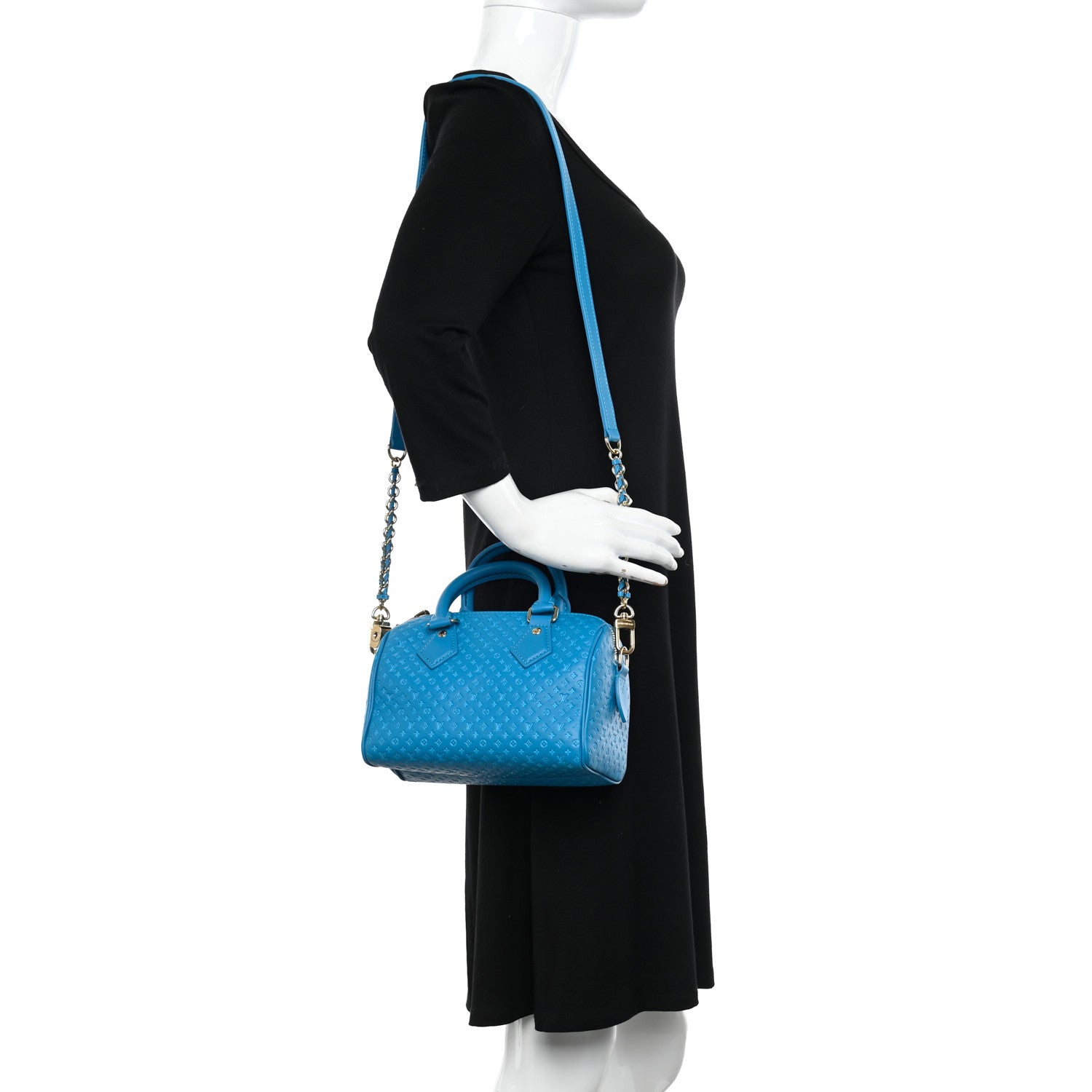 Louis Vuitton Calfskin Nanogram Embossed Speedy 20 Bleu 2 of 9