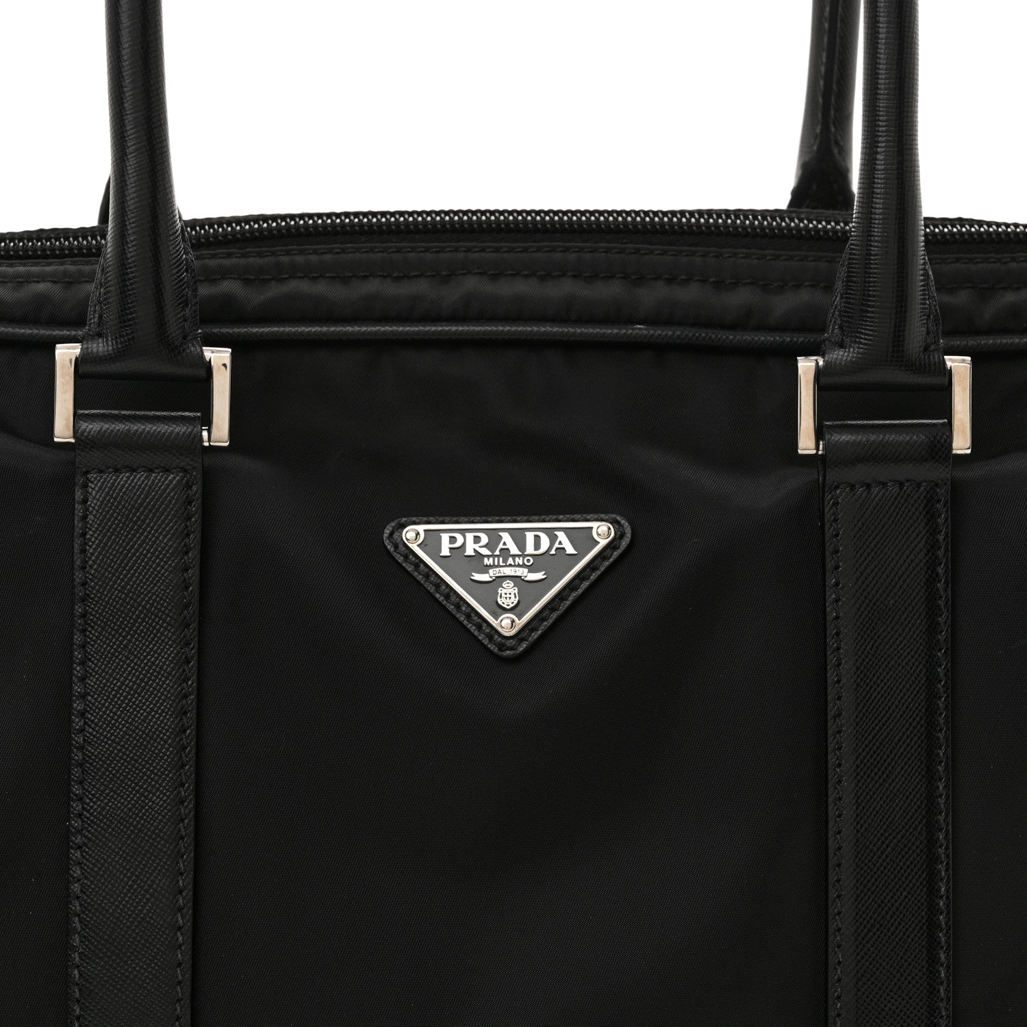 Prada Tessuto Nylon Saffiano Metal Triangle Logo Work Bag Black 7 of 10