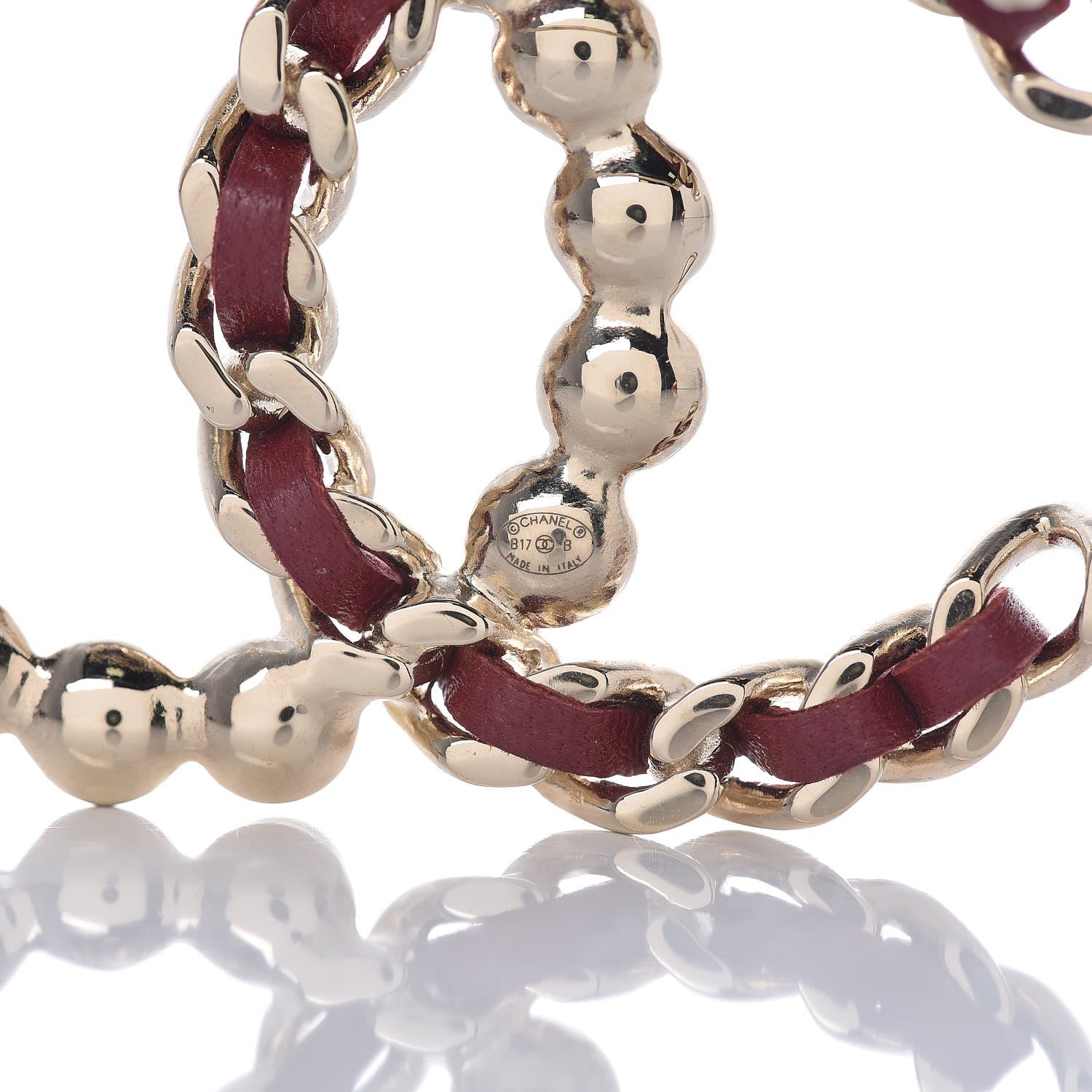 Chanel Calfskin Pearl CC Chain Brooch Burgundy Gold 4 of 5