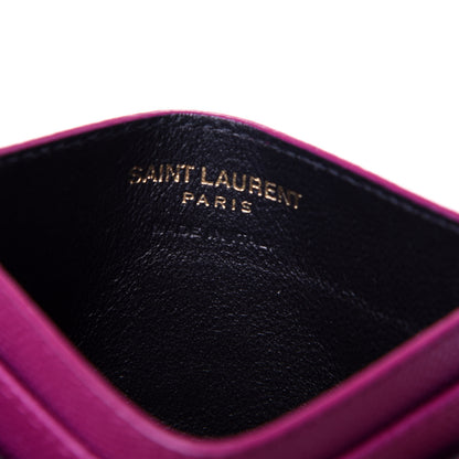 Saint Laurent Grain De Poudre Matelasse Chevron Monogram Credit Card Case Dark Grape 8 of 10