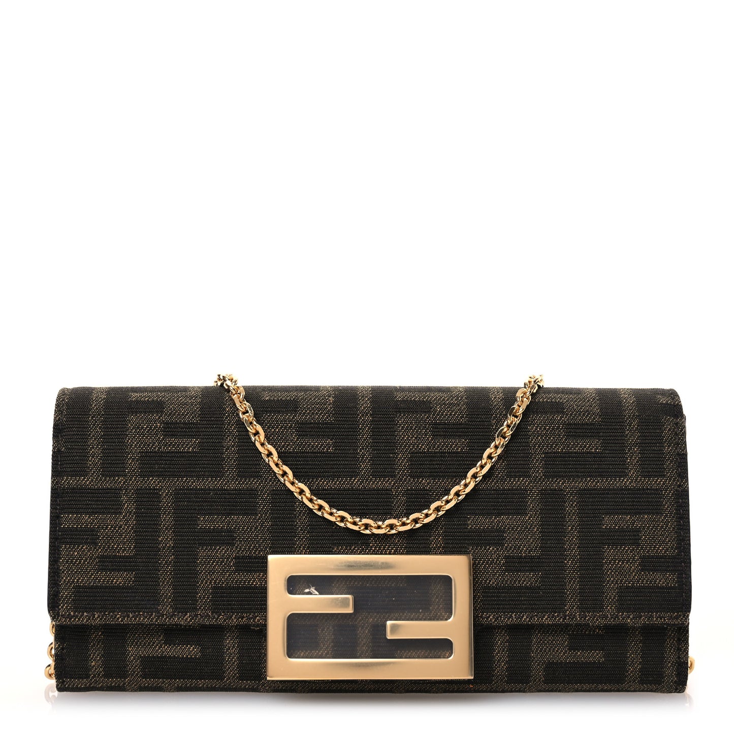 Fabric Jacquard FF 1974 Continental Wallet On Chain Tobacco Moro