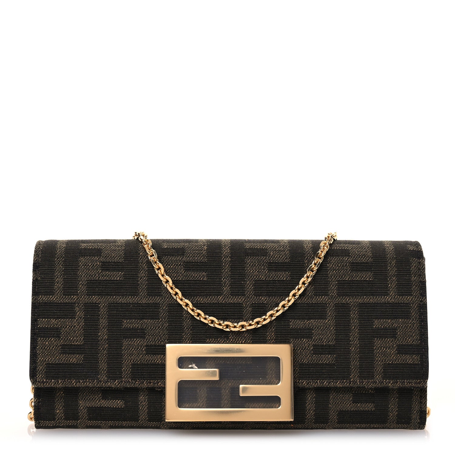 Fendi Fabric Jacquard FF 1974 Continental Wallet On Chain Tobacco Moro 1 of 16