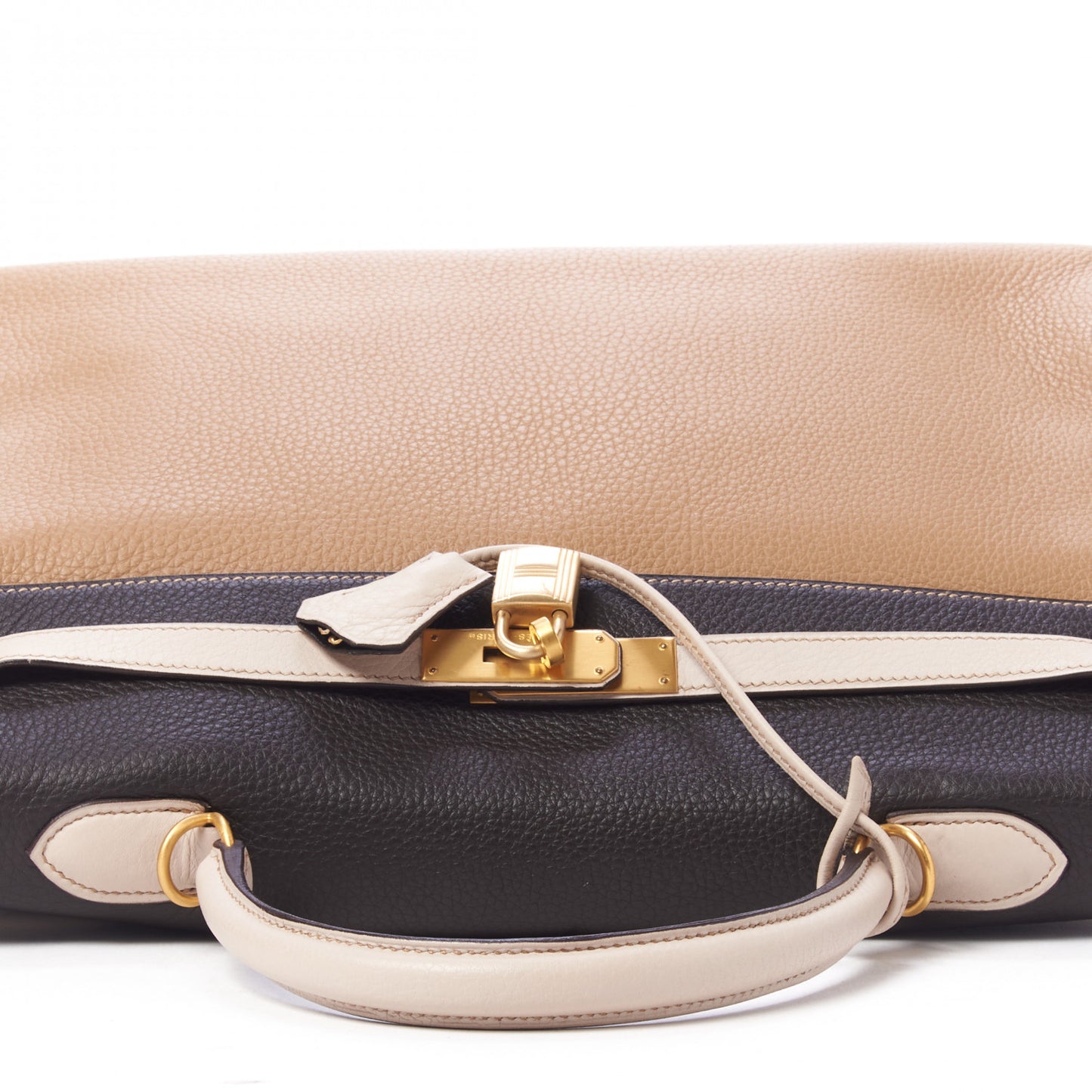 Taurillon Clemence Tri-Color Kelly Retourne 35 Tabac Camel Ebene Parchemin