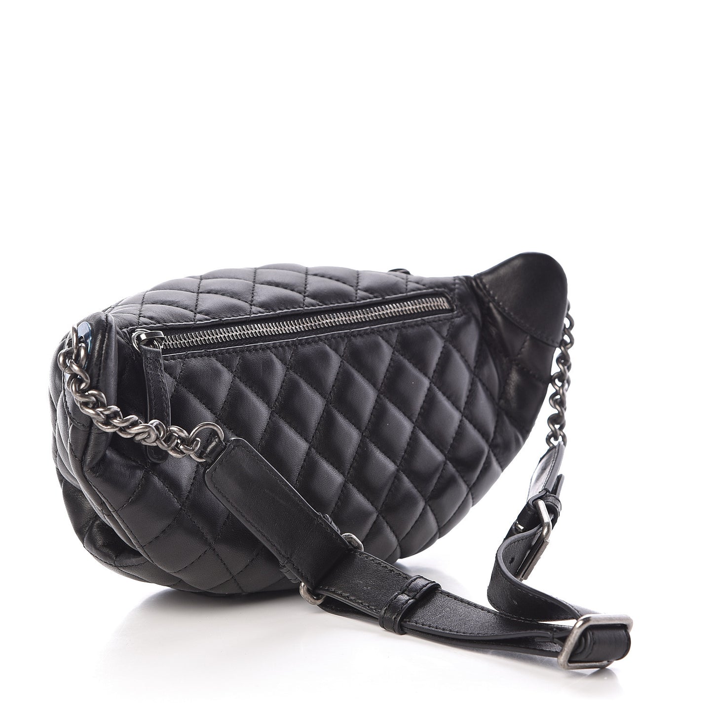 Lambskin Quilted Banane Waist Bag Fanny Pack Black