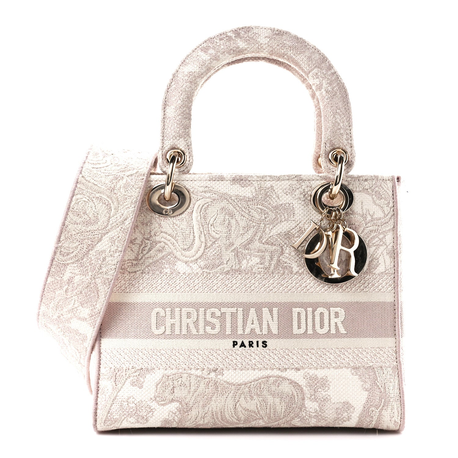 Christian Dior Canvas Toile De Jouy Reverse Embroidered Medium Lady D-Lite Rose 1 of 10