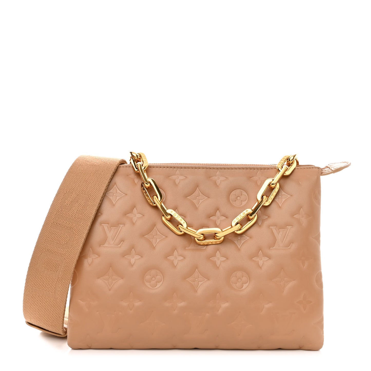 Lambskin Embossed Monogram Coussin PM Camel