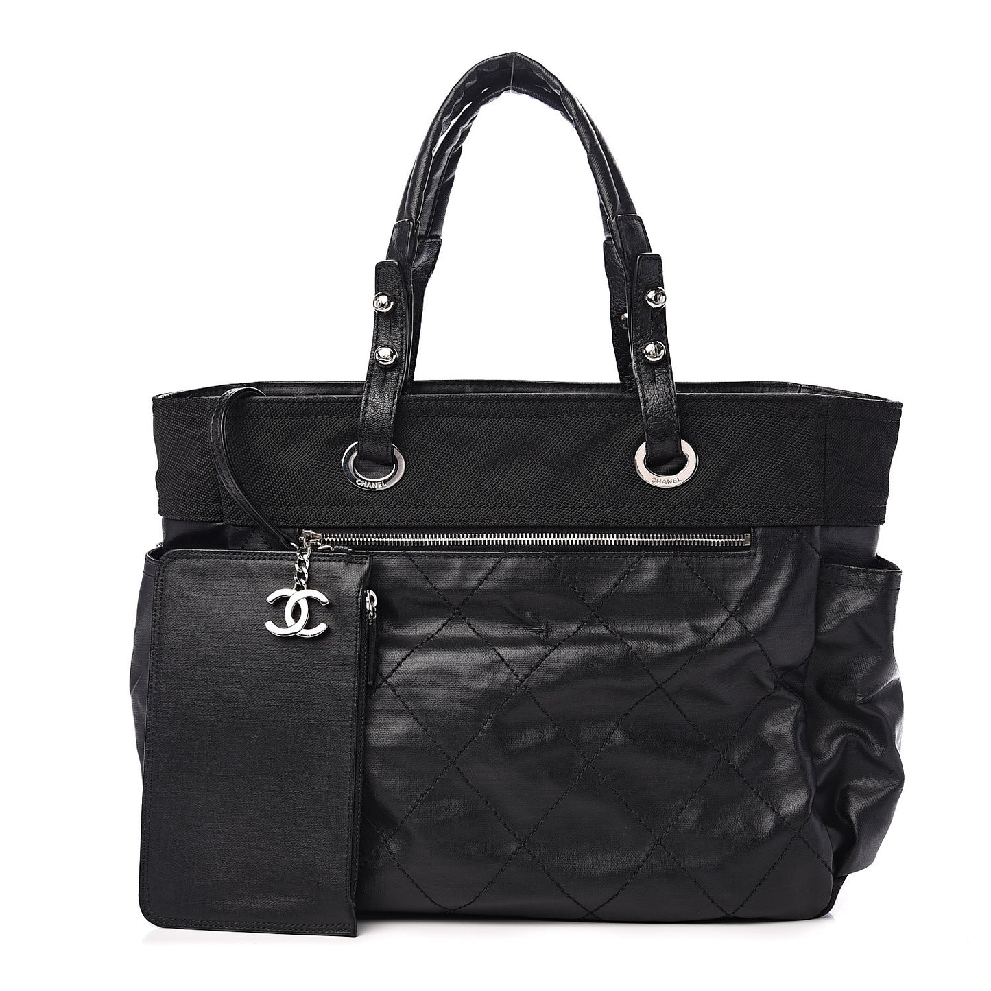 Coated Canvas Large Paris Biarritz Tote Black