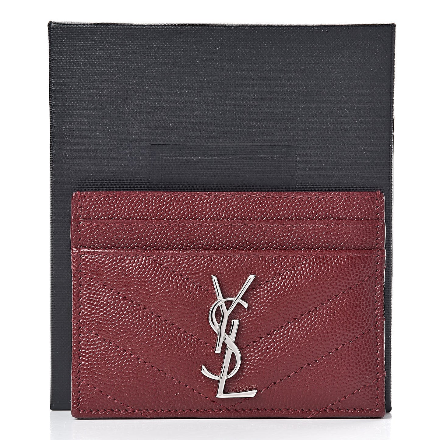 Grain De Poudre Matelasse Chevron Monogram Credit Card Case Palissandre