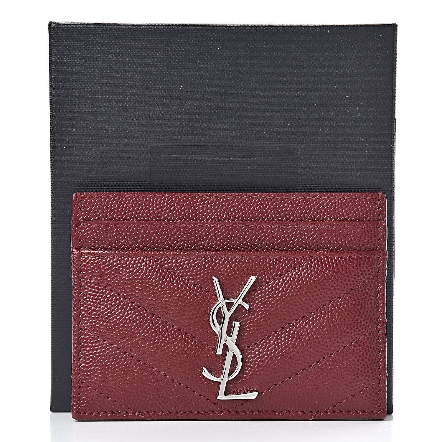 Saint Laurent Grain De Poudre Matelasse Chevron Monogram Credit Card Case Palissandre 9 of 9