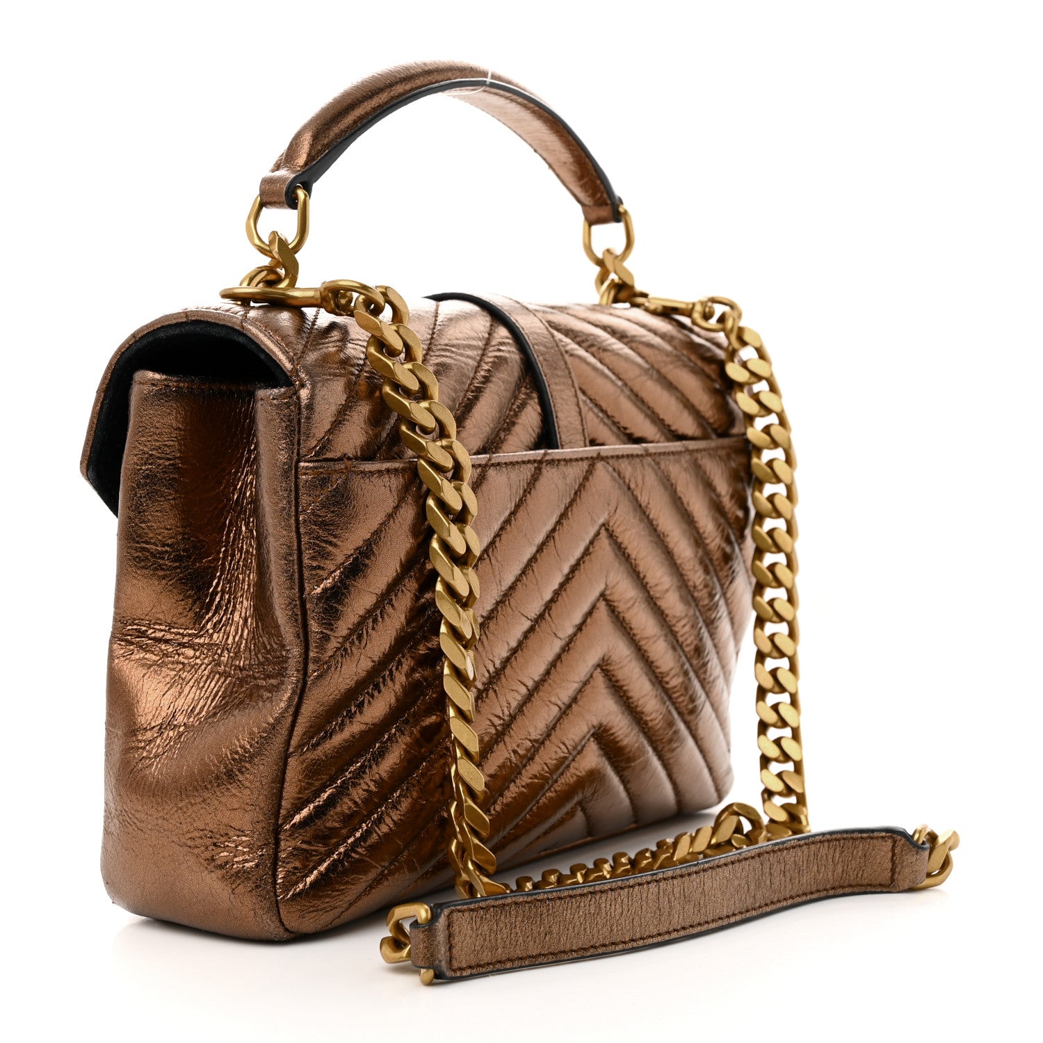 Saint Laurent Metallic Calfskin Matelasse Chevron Monogram Medium College Bag Bronze 3 of 14