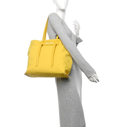 Miu Miu Canvas Calfskin Shopping Tote Yellow 2 of 10