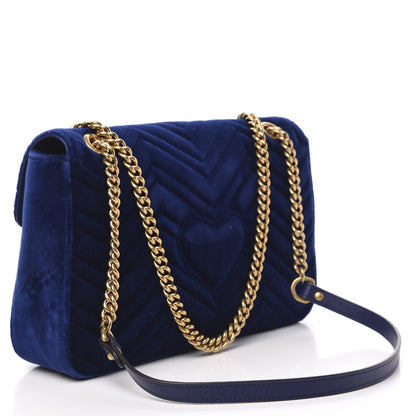 Gucci Velvet Matelasse Medium GG Marmont Shoulder Bag Cobalt Blue 3 of 14