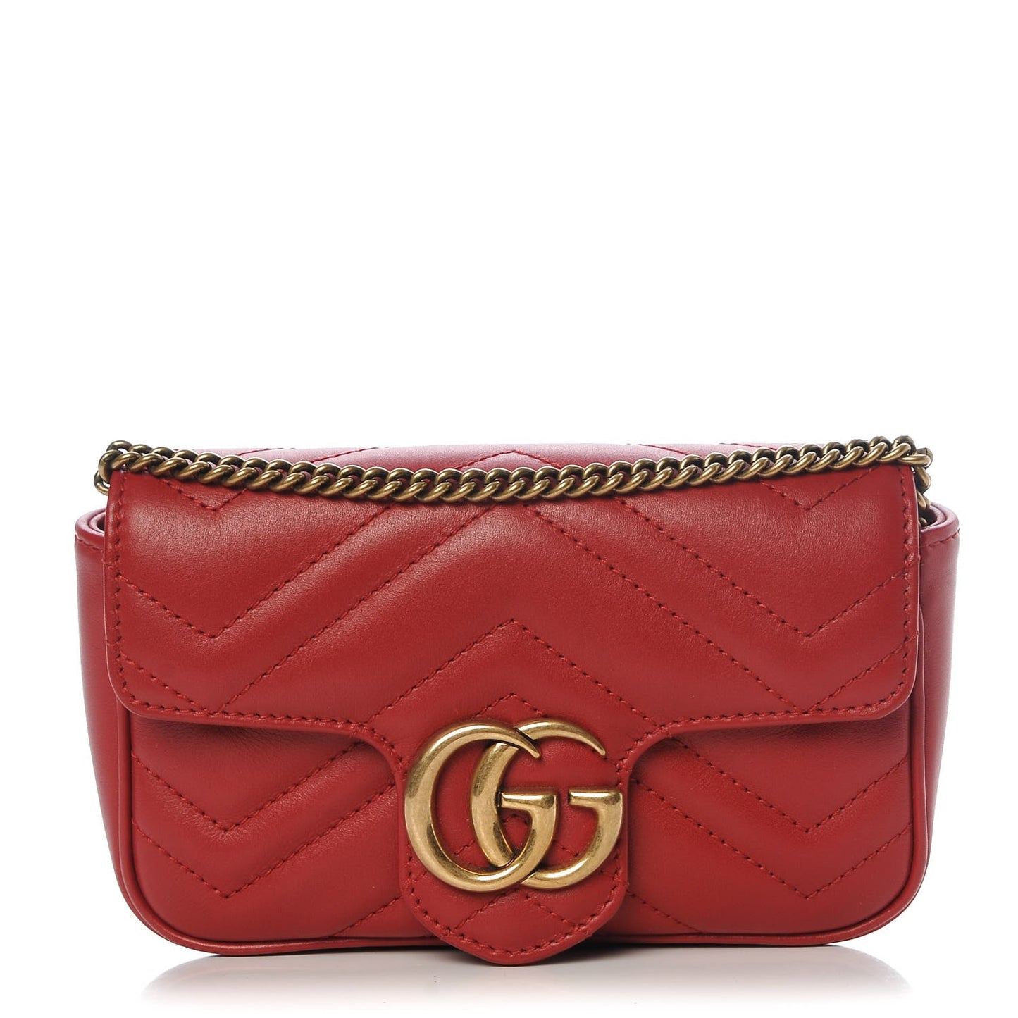 Calfskin Matelasse Super Mini GG Marmont Shoulder Bag Hibiscus Red