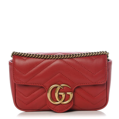 Gucci Calfskin Matelasse Super Mini GG Marmont Shoulder Bag Hibiscus Red 1 of 7