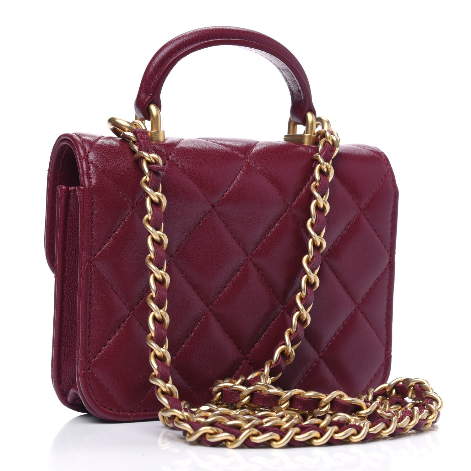 Chanel Lambskin Quilted Top Handle Flap Coin Purse With Chain Burgundy 3 of 4