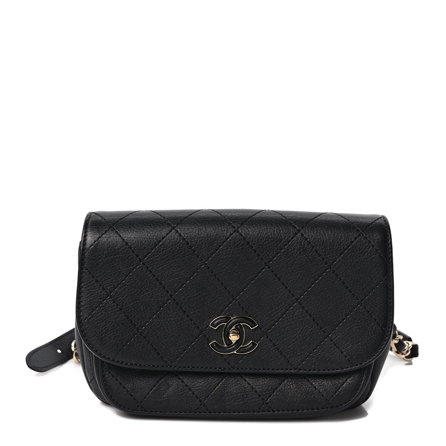 Calfskin Stitched Coco Curve Waist Bag Black