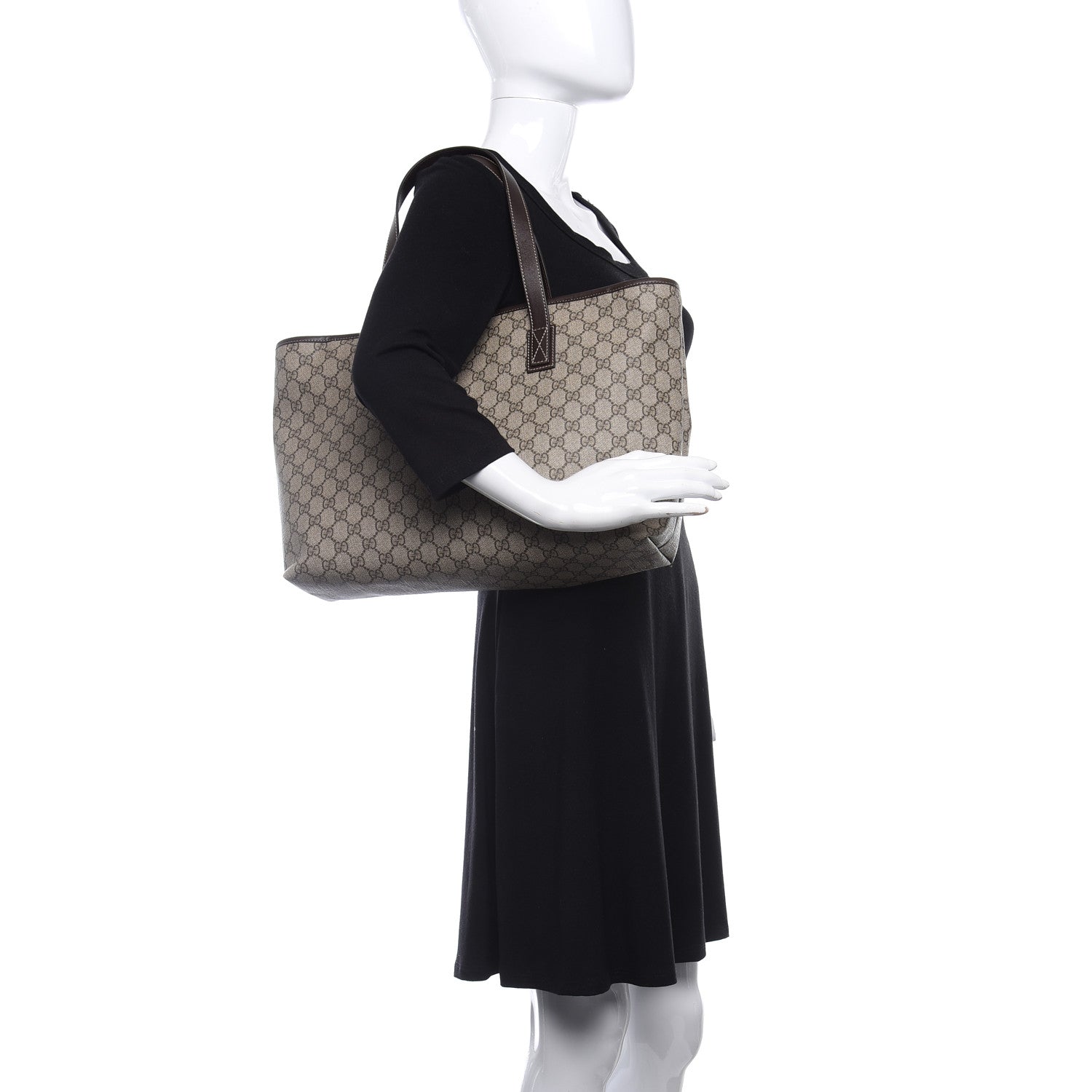 Gucci GG Supreme Monogram Medium Zippered Shopping Tote Dark Brown 2 of 12