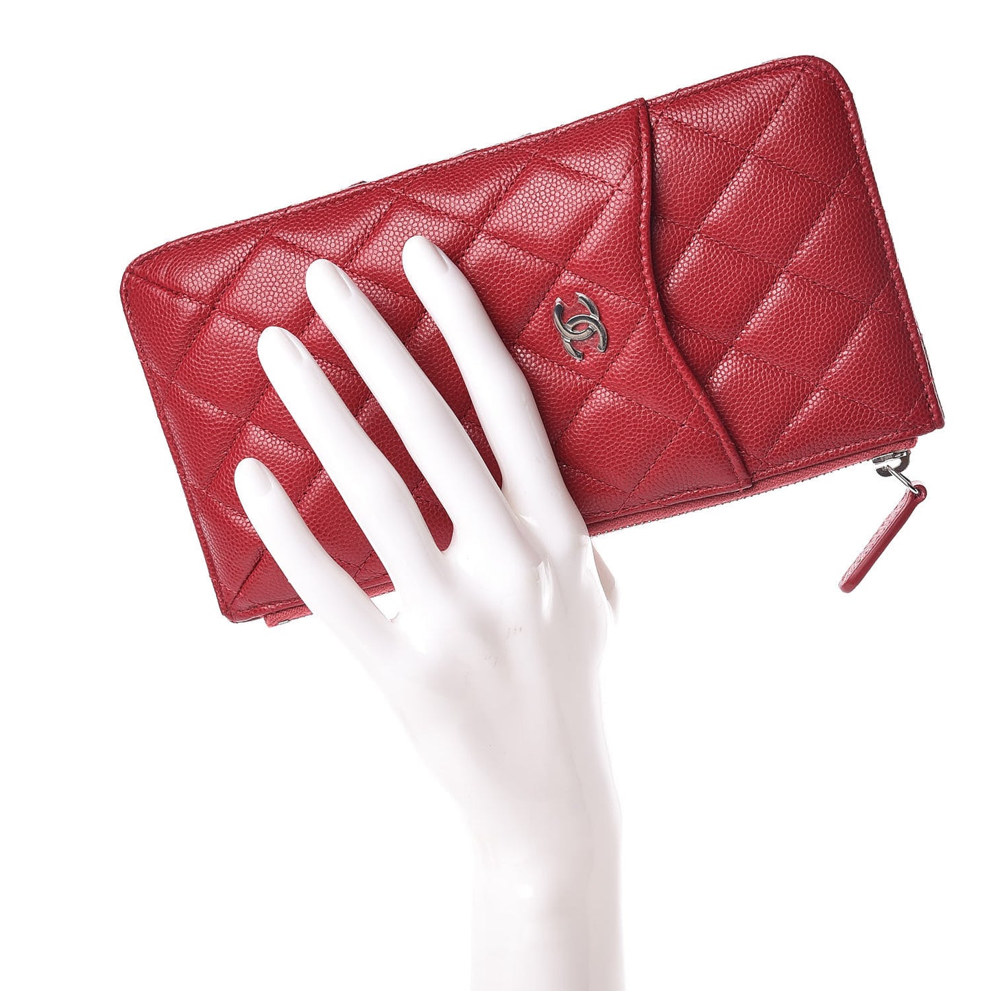 Caviar Quilted Classic Flat Wallet Pouch Red