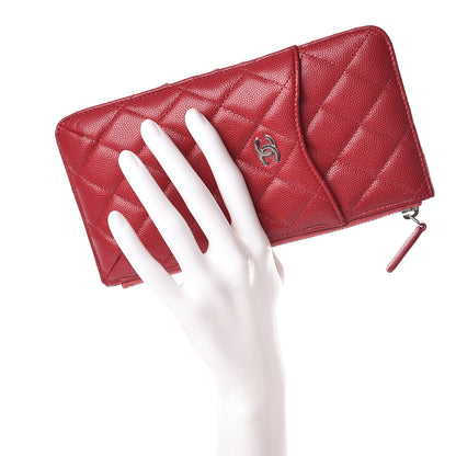 Chanel Caviar Quilted Classic Flat Wallet Pouch Red 2 of 8