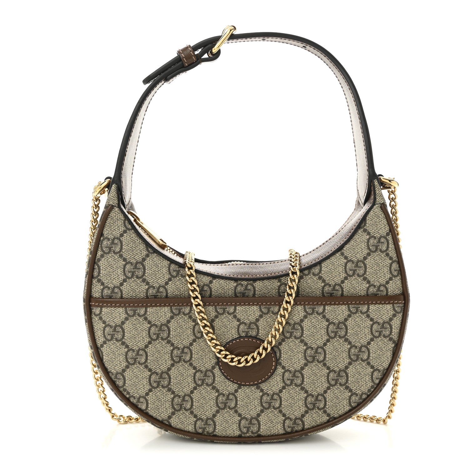 Gucci GG Supreme Monogram Azalea Calfskin Mini Retro Interlocking G Half Moon Bag Beige Ebony Brown Sugar 1 of 11