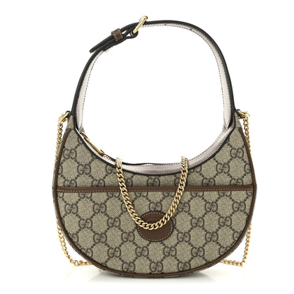 Gucci GG Supreme Monogram Azalea Calfskin Mini Retro Interlocking G Half Moon Bag Beige Ebony Brown Sugar 1 of 11