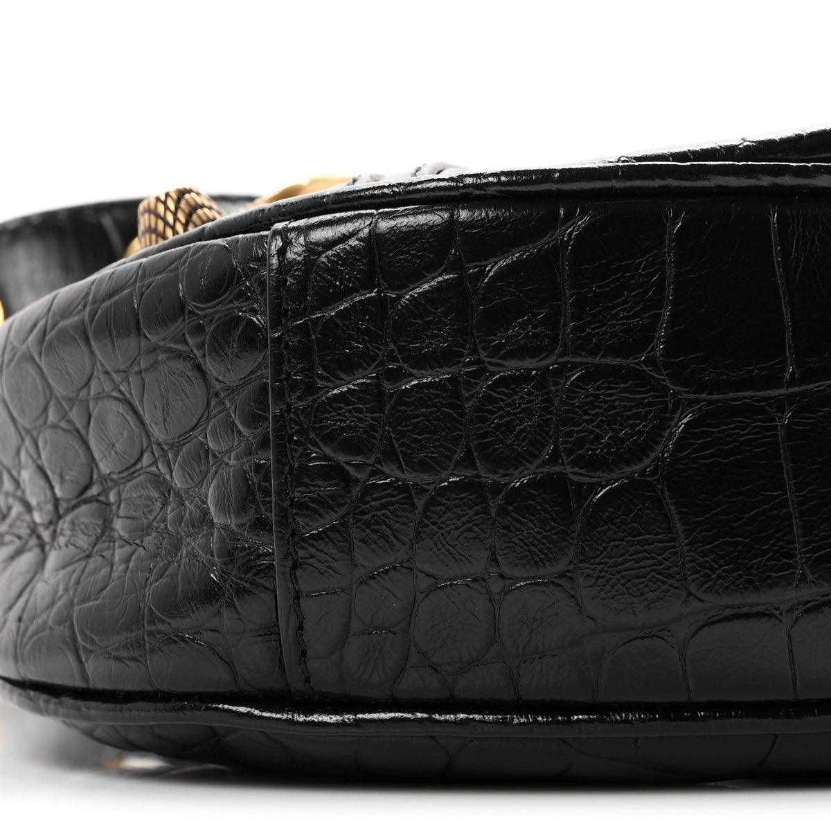 Extra Supple Calfskin Crocodile Embossed Le Cagole Shoulder Bag XS Black