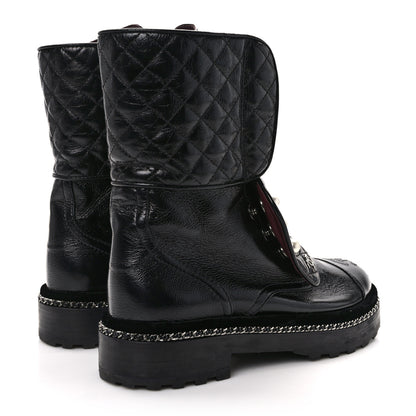 Chanel Crackled Calfskin Velvet Pearl Combat Ankle Boots 36.5 Black 4 of 8