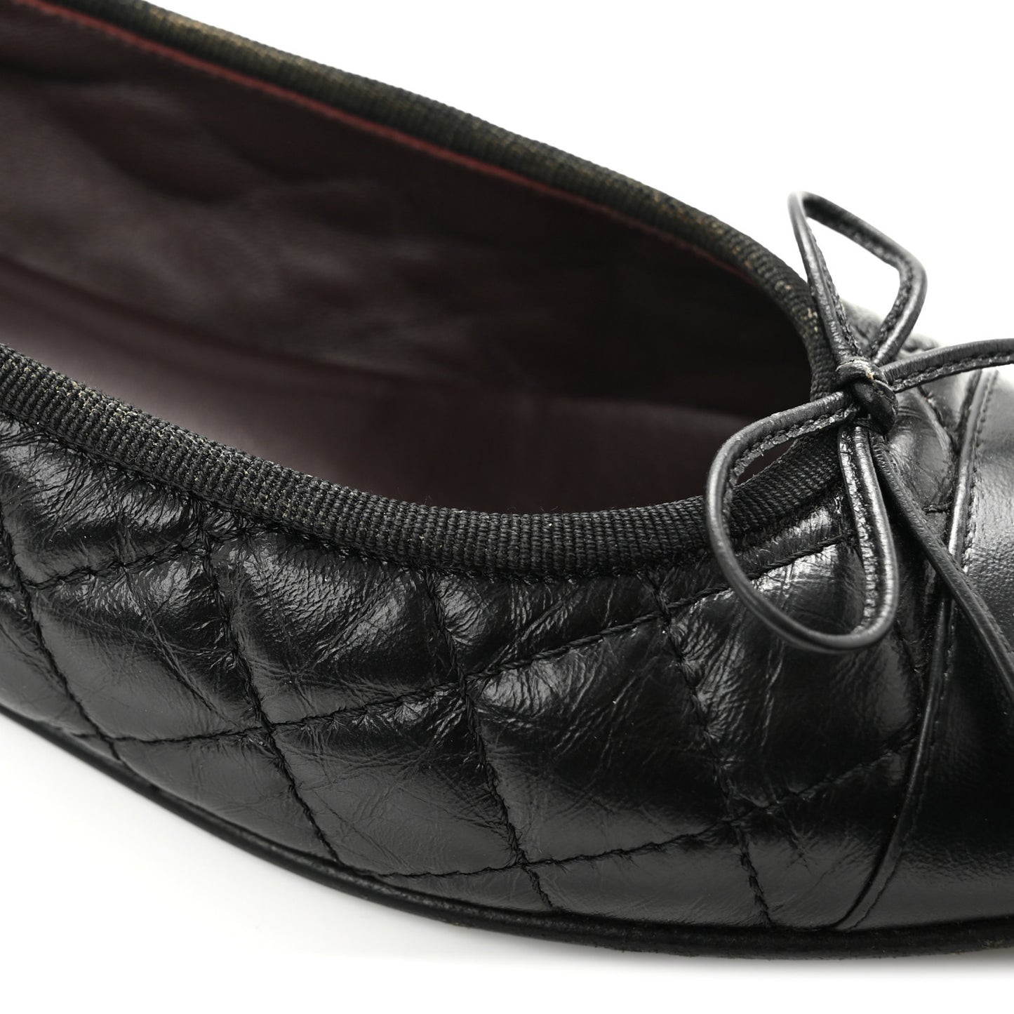 Aged Calfskin Quilted CC Cap Toe Ballerina Flats 37.5 Black