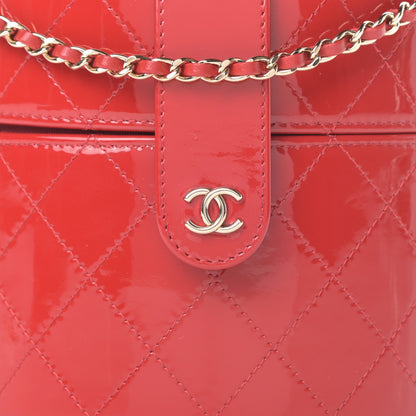 Chanel Patent Quilted Small Round Vanity With Chain Red 8 of 10