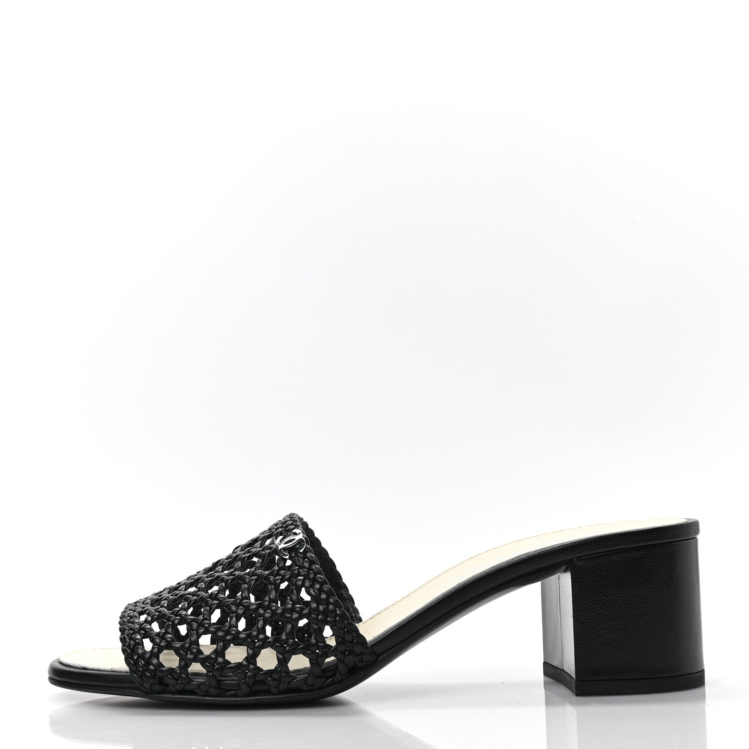 Chanel Shiny Braided Goatskin Mule Sandals 40 Black 1 of 8