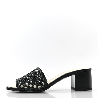 Chanel Shiny Braided Goatskin Mule Sandals 40 Black 1 of 8