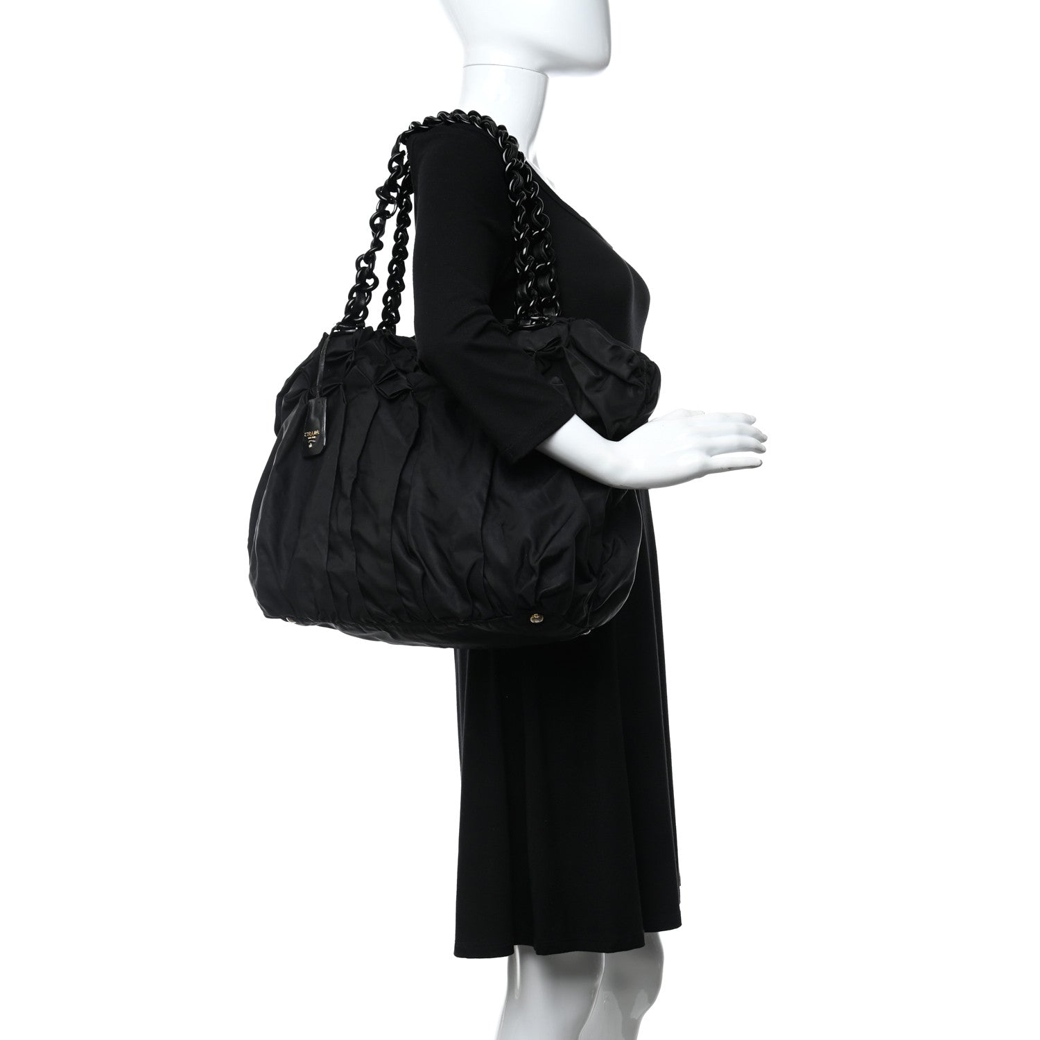 Prada Tessuto Nylon Origami Pleated Tote Black 3 of 14