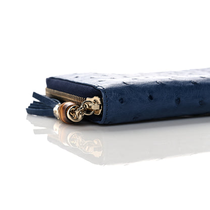 Gucci Ostrich Bamboo Zip Around Wallet Dark Blue 7 of 11