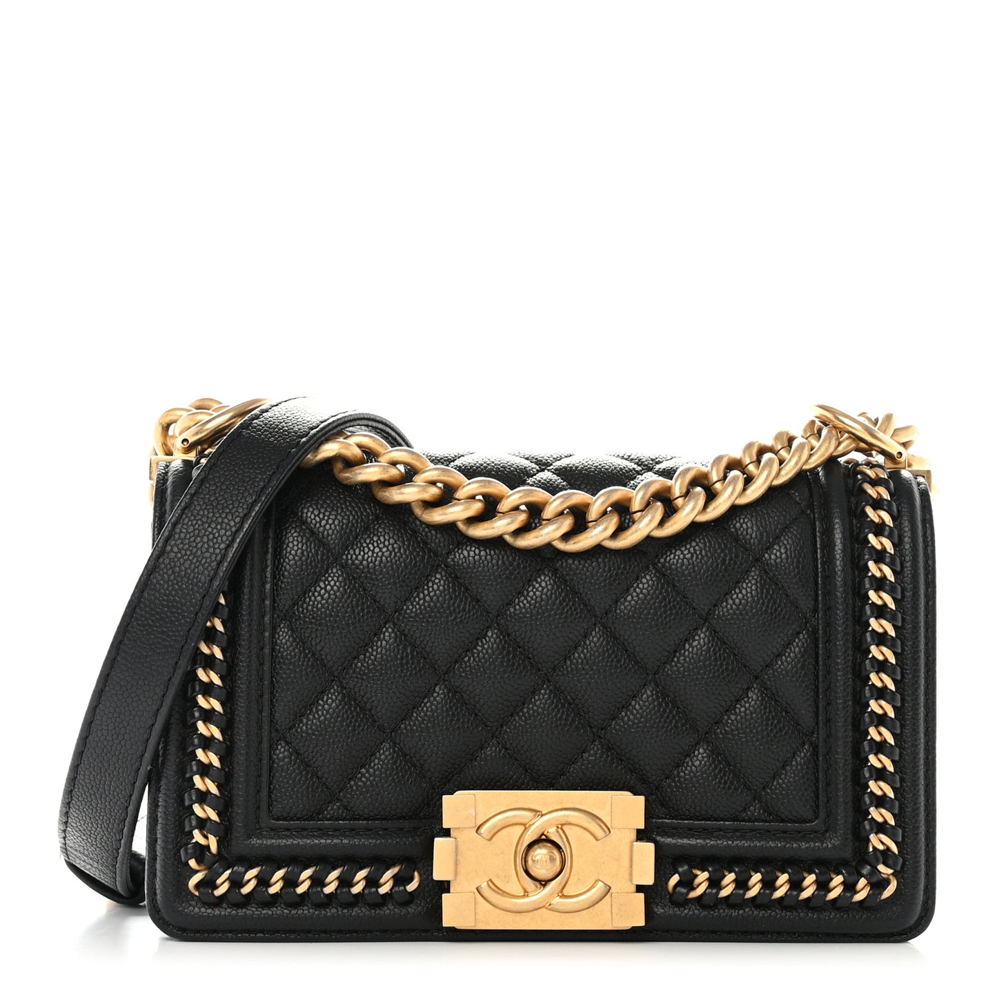 Caviar Quilted Small Chain Around Boy Flap Black