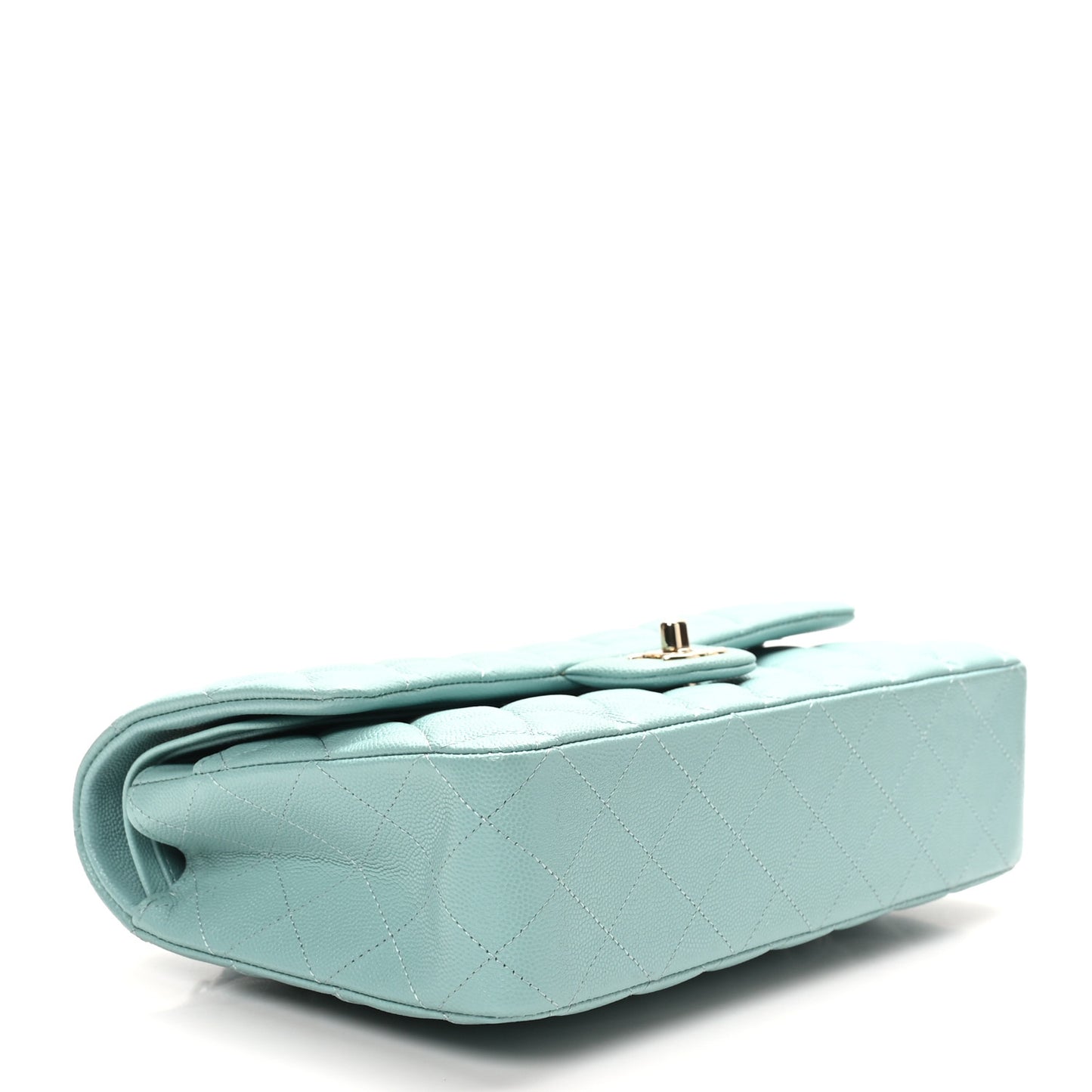 Caviar Quilted Medium Double Flap Light Blue