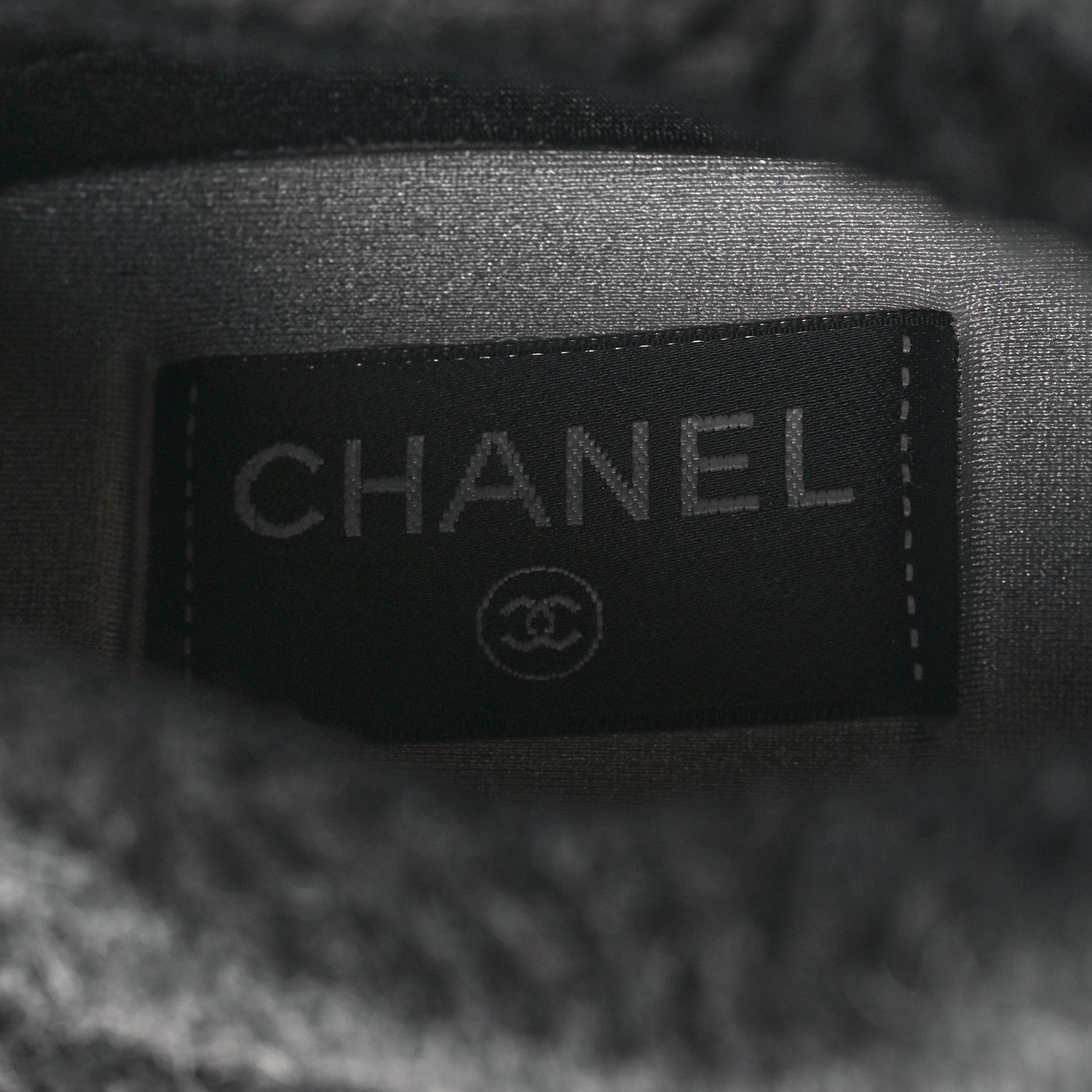 Chanel Knit Fabric Suede Calfskin Womens CC Sneakers 40.5 Grey Black 7 of 7